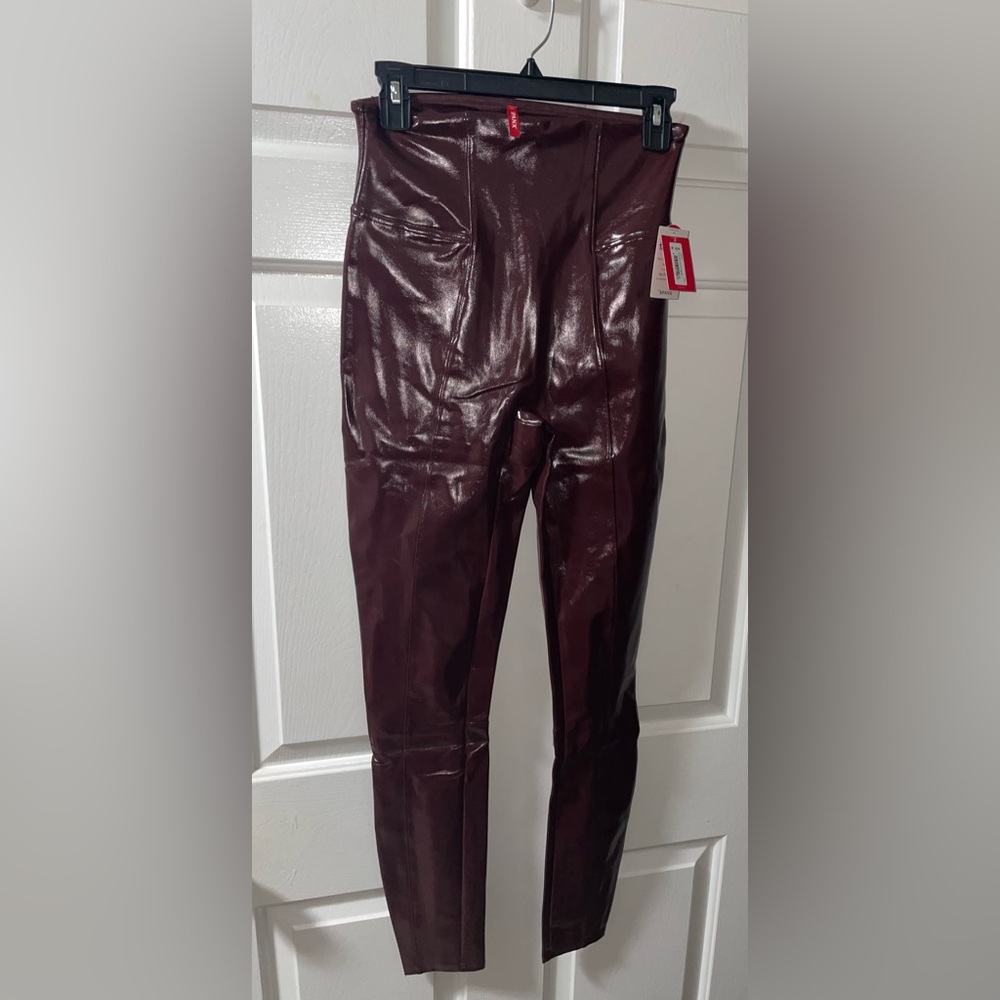 SPANX Faux Patent Leather Leggings Women’s Medium Ruby